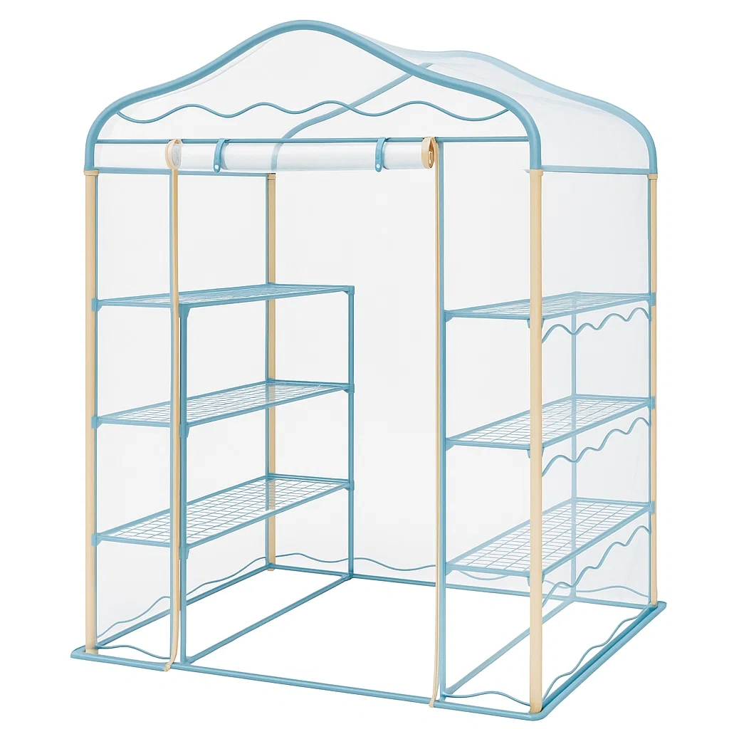 Metallgewächshaus mit PVC-Abdeckung Blau/Beige-livzexa