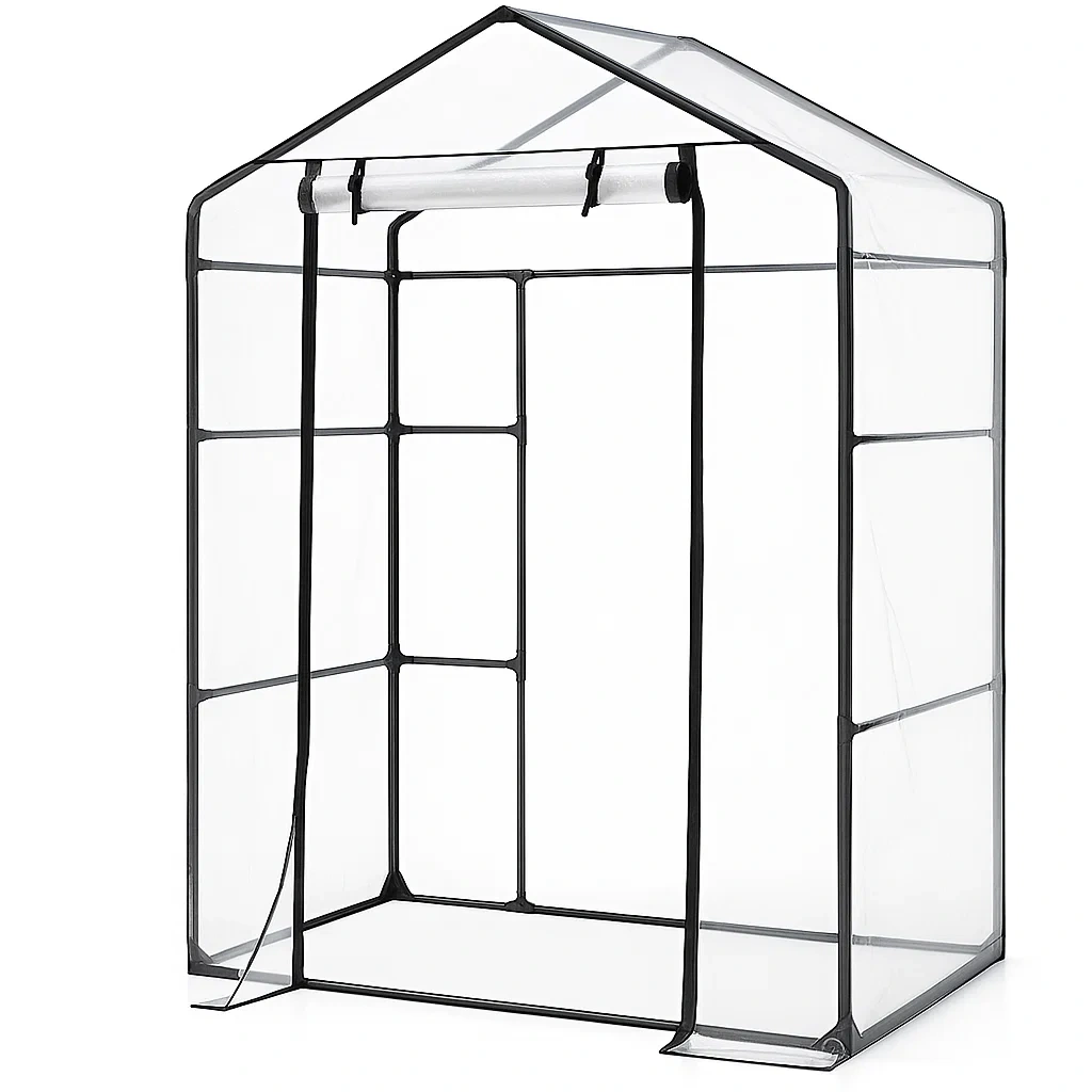 Gewächshaus mit Stahlrahmen und PVC-Folie, Transparent/Schwarz-livzexa