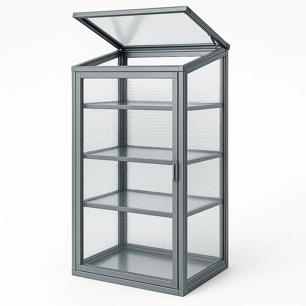Aluminium-Gewächshaus mit Polycarbonat-Paneelen und Einlegeböden-livzexa