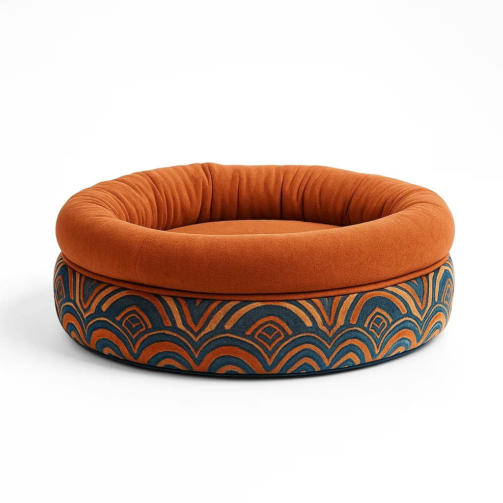 Rundes Haustierbett aus Polyestergewebe 80x80x20 cm in Orange und Blau-livzexa