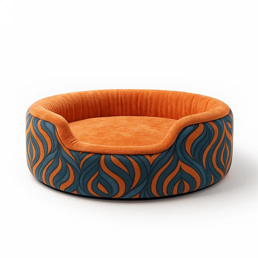 Rundes Haustierbett aus Samt mit Baumwollfüllung 60cm Orange/Blau-livzexa