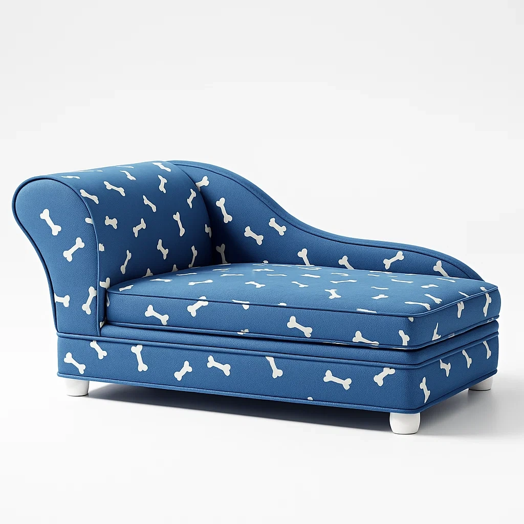 Hundesofa Chaiselongue Stoff Blau mit Knochenmuster-livzexa