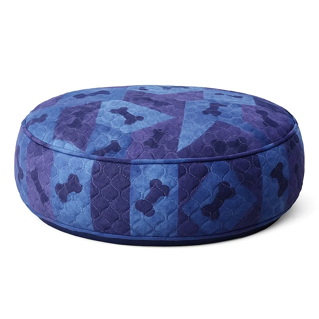 Rundes Hundebett Baumwolle Polyester Blau-livzexa