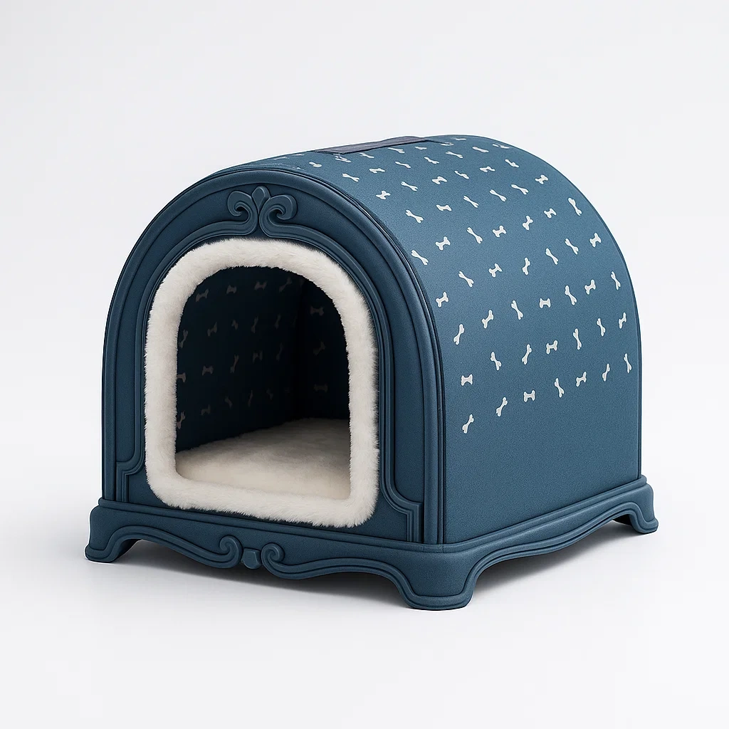 Hundehöhle aus Kunstleder mit Plüschfutter Blau 45x45x45 cm-livzexa