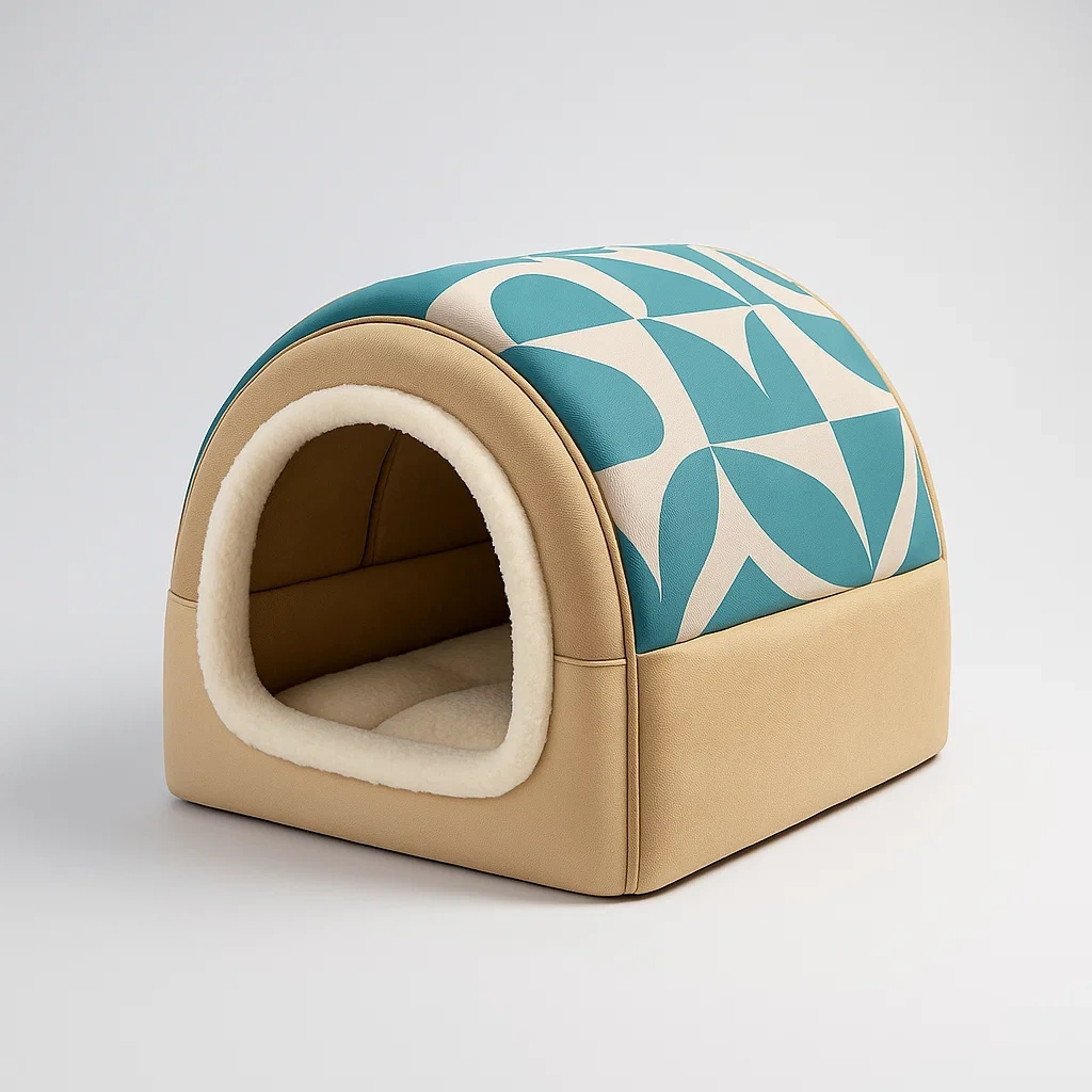 Tierhütte aus Polyester Beige/Türkis 45x35x30cm-livzexa