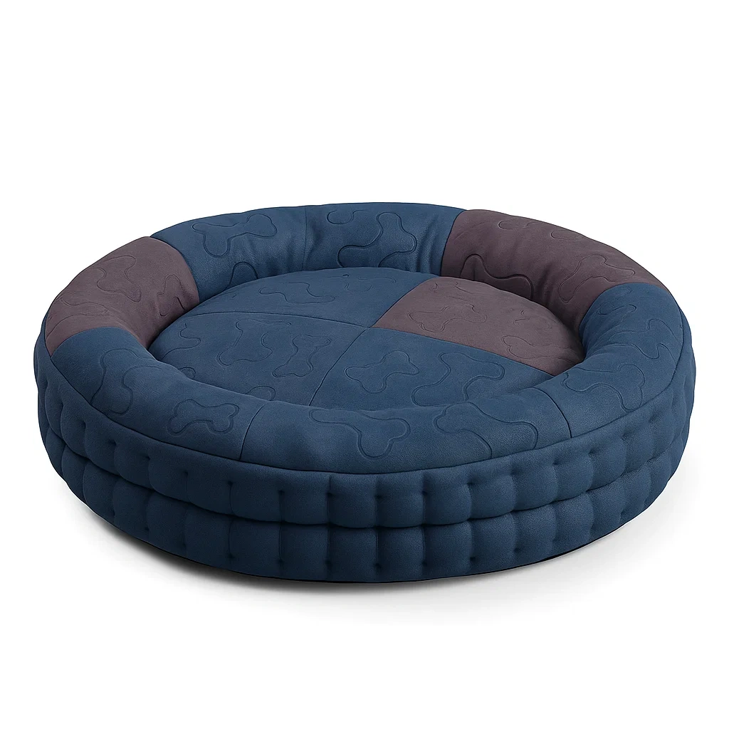 Rundes Hundebett aus Polyester in Blau und Braun mit 80 cm Durchmesser-livzexa