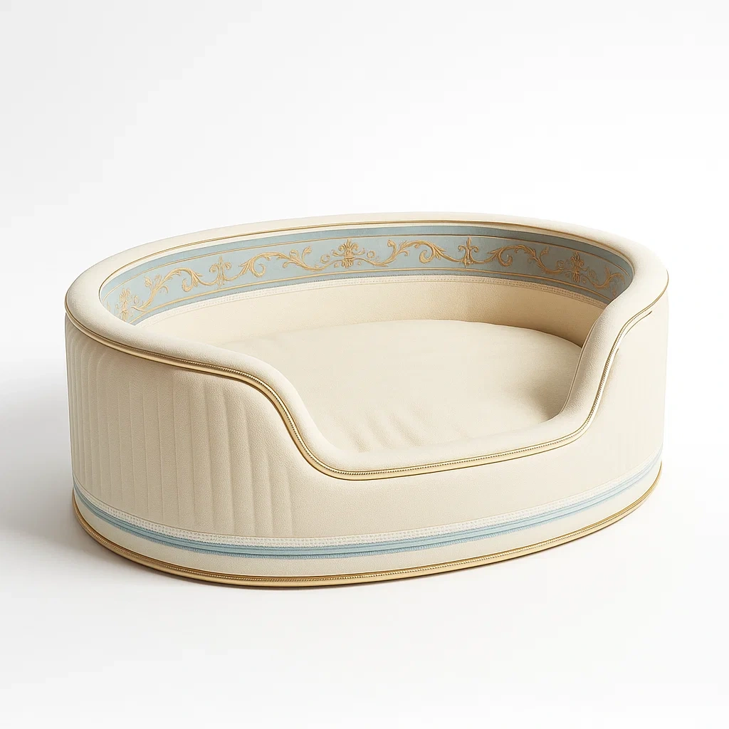 Hundebett oval Leinen Baumwolle Beige Blau-livzexa
