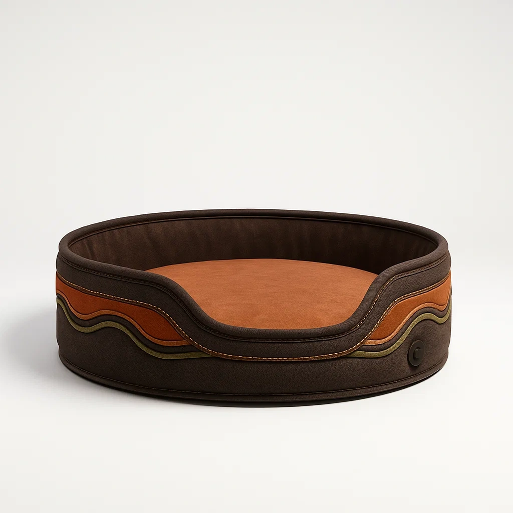 Rundes Hundebett aus Mikrofaser und Kunstleder Braun/Orange 70cm-livzexa