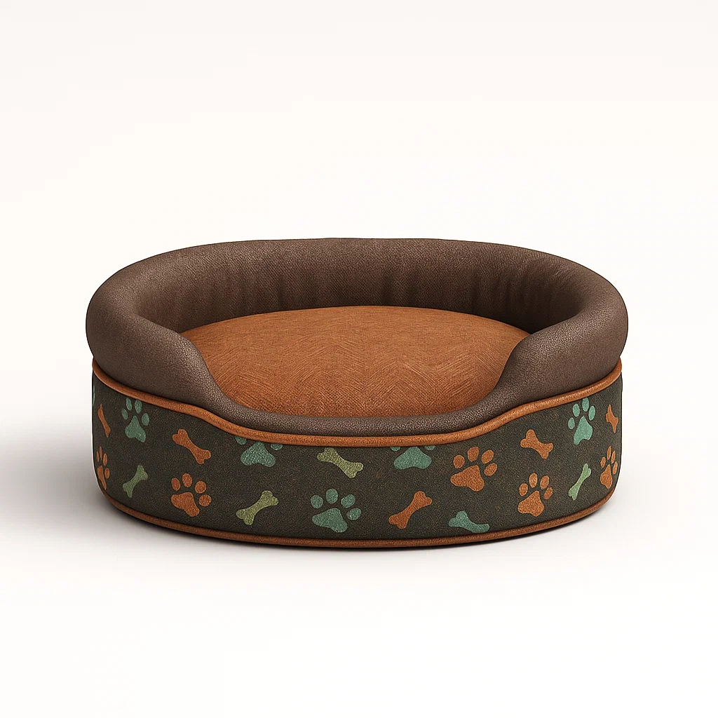 Rundes Hundebett aus Stoff mit Kissen Braun 60cm-livzexa