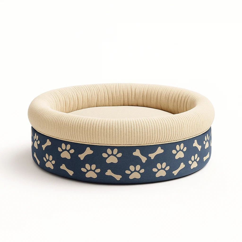 Rundes Haustierbett aus Baumwollstoff Blau/Beige-livzexa