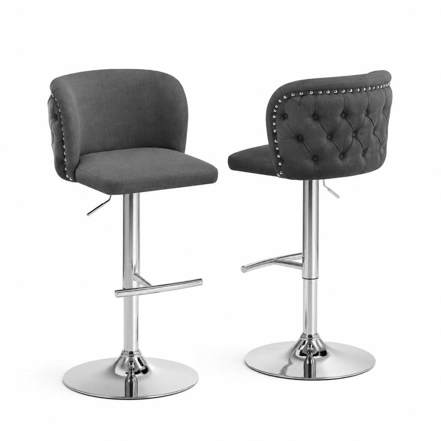 Barhocker Set Stoff Sitz Chrom Gestell Dunkelgrau