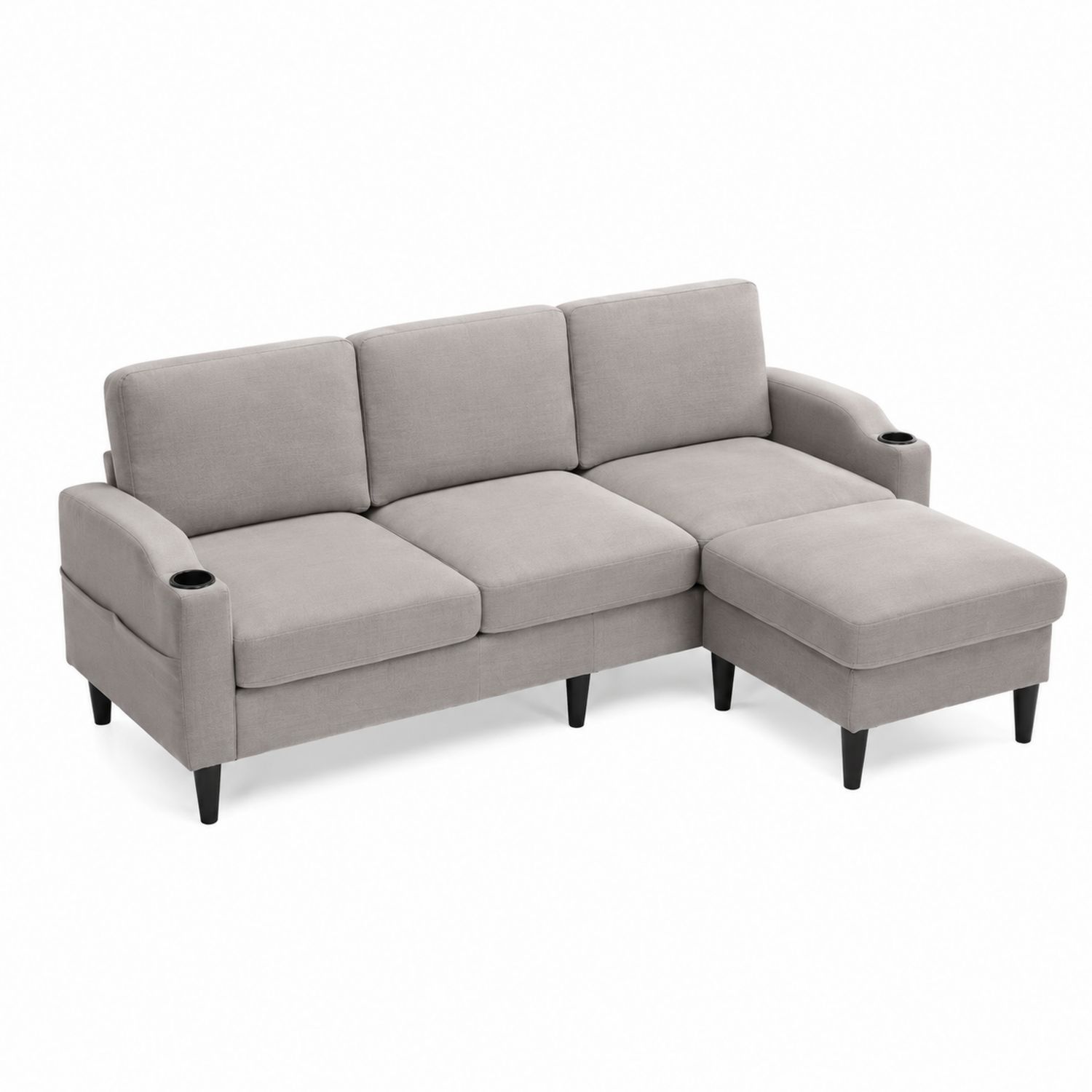 Ecksofa mit Ottomane, 3-Sitzer, Stoff, Grau