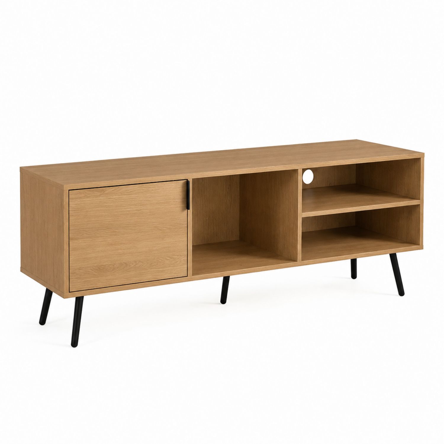 TV-Schrank aus Eichenfurnier mit Metallbeinen, 140x40x50 cm