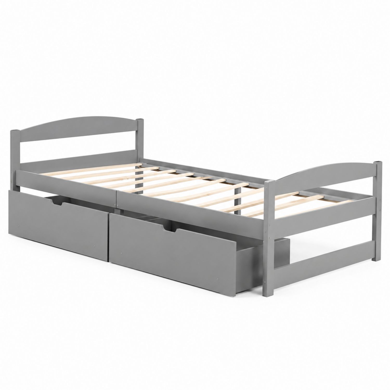 Einzelbett mit Schubladen Holz Grau