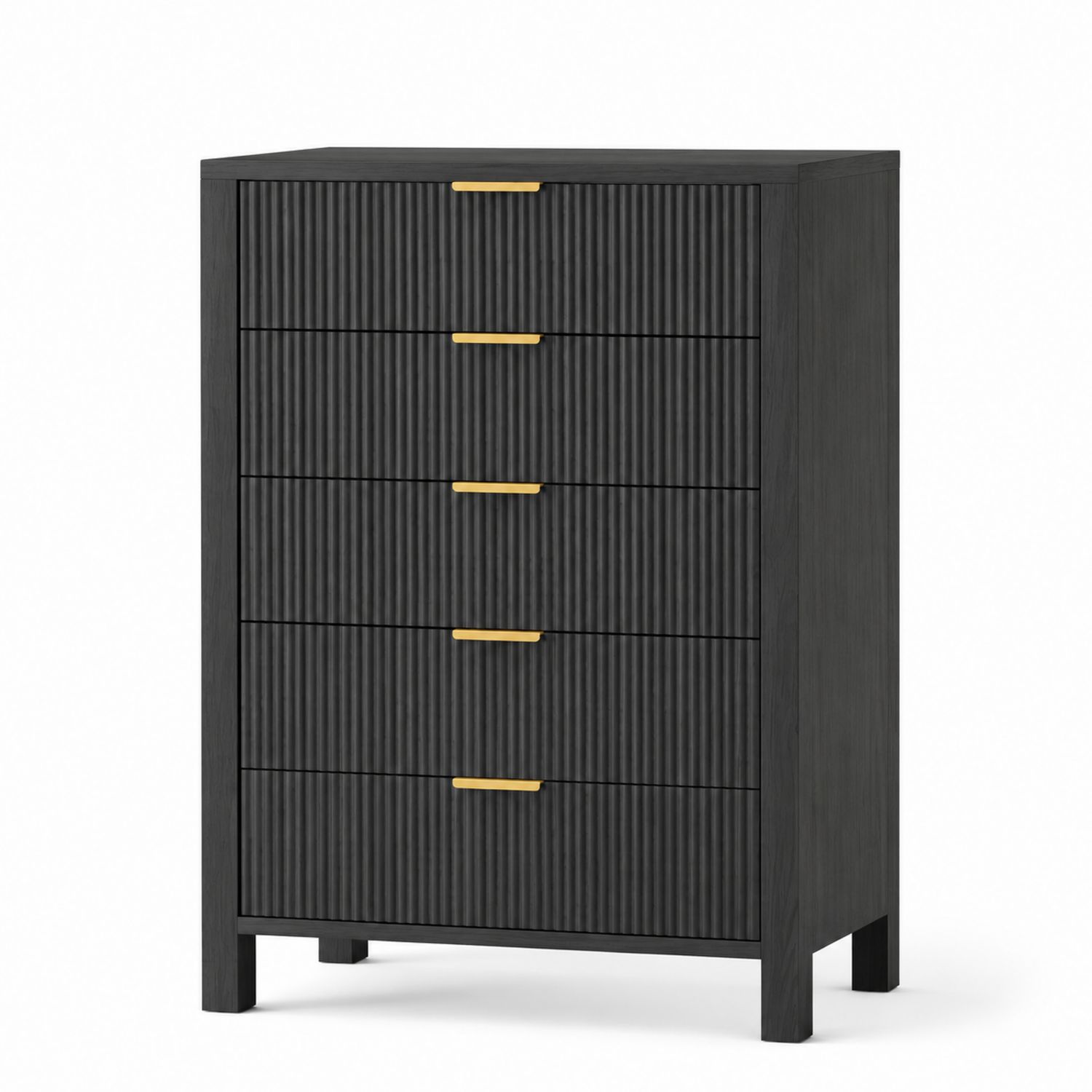 Schwarze Holzkommode mit 5 Schubladen