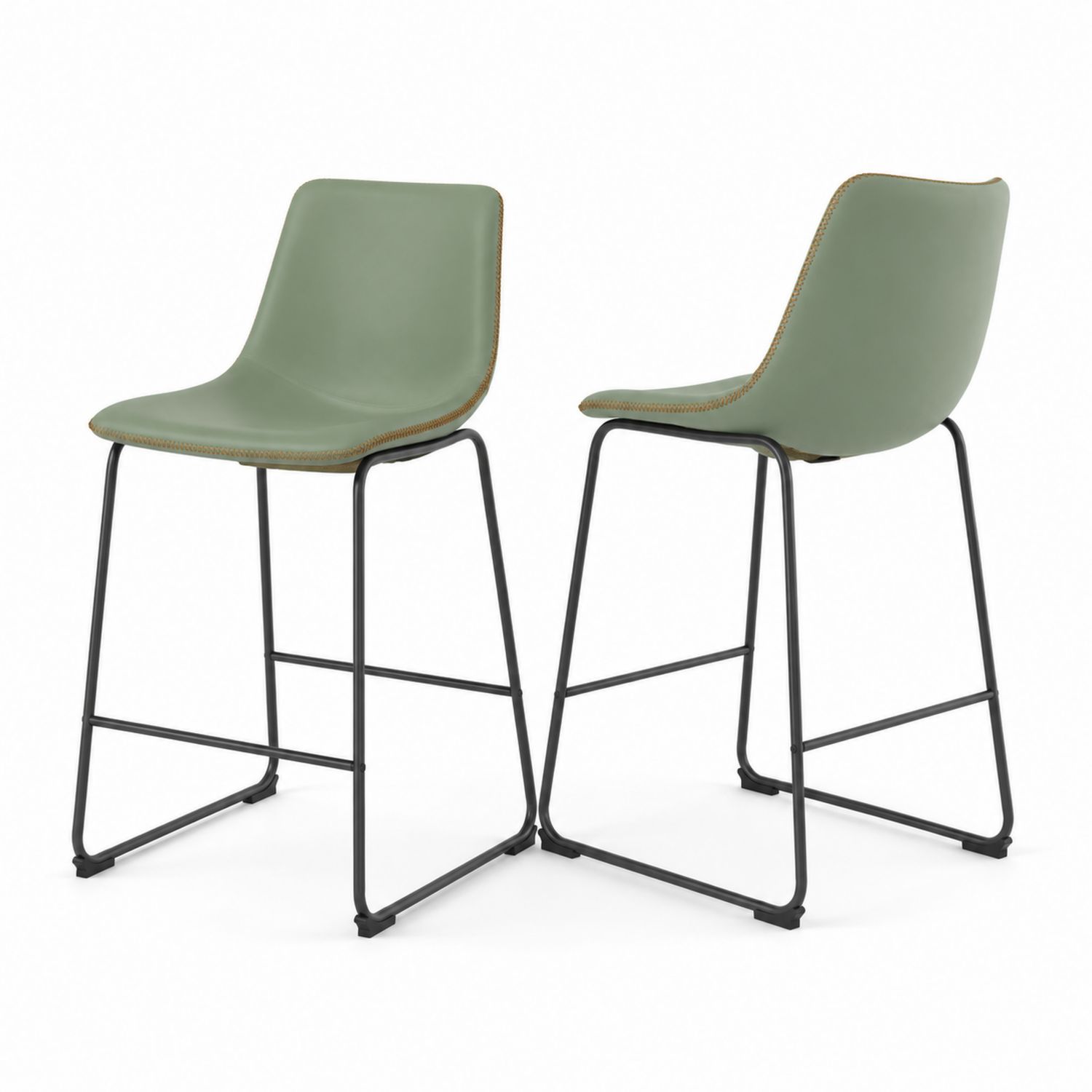 2er-Set Barhocker mit Kunstleder-Sitz und Metallrahmen Grün