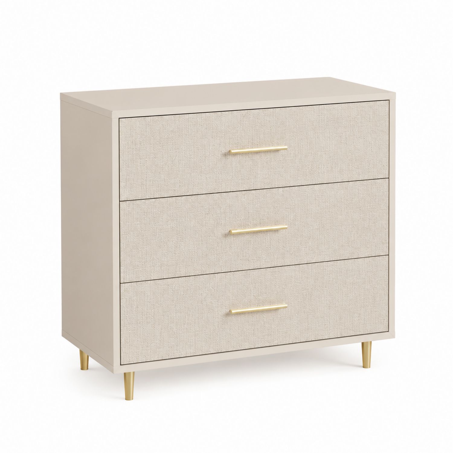 Kommode mit 3 Schubladen aus Holzwerkstoff und Leinen Beige