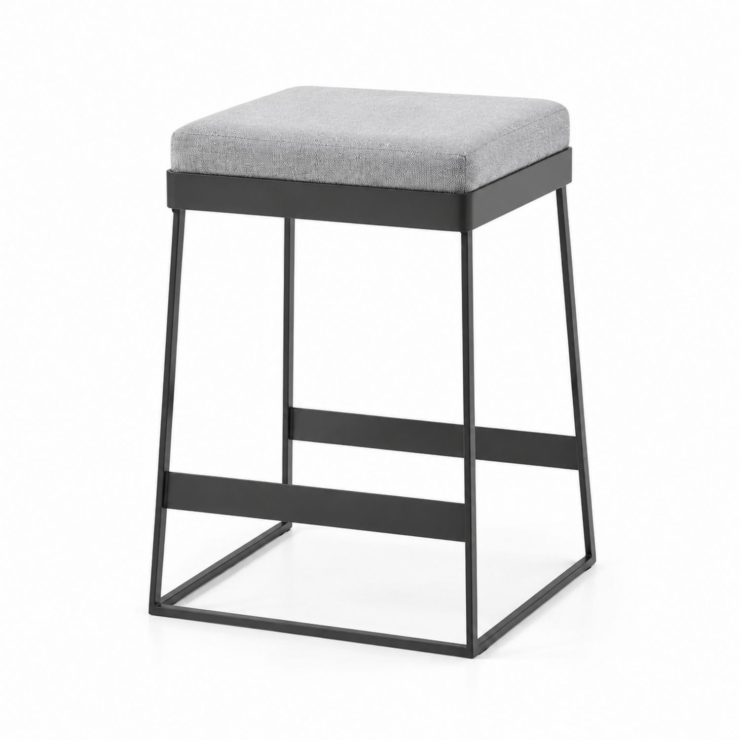 Barhocker mit Metallrahmen und grauem Polstersitz