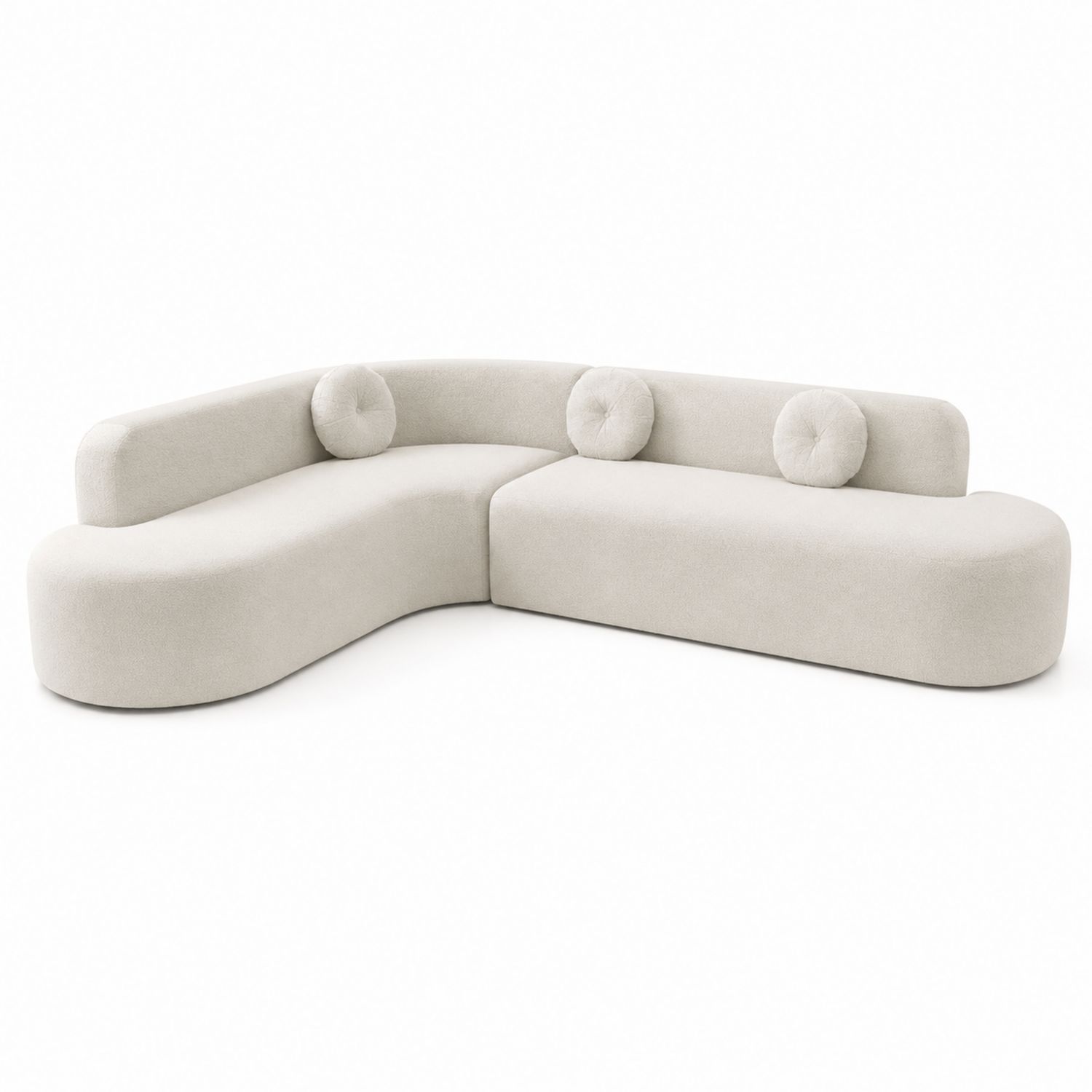 Narożna Sofa 3-osobowa z Tkaniny Bouclé Kremowa