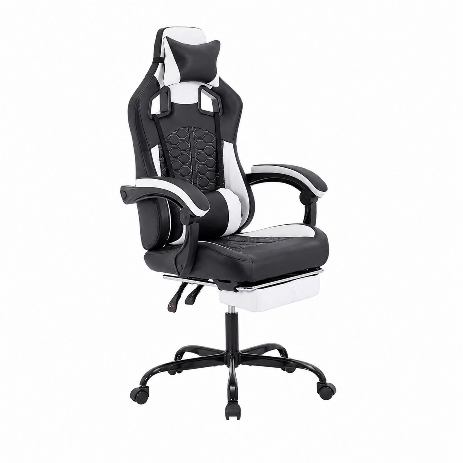 Fotel gamingowy ergonomiczny z podnóżkiem czarno-biały