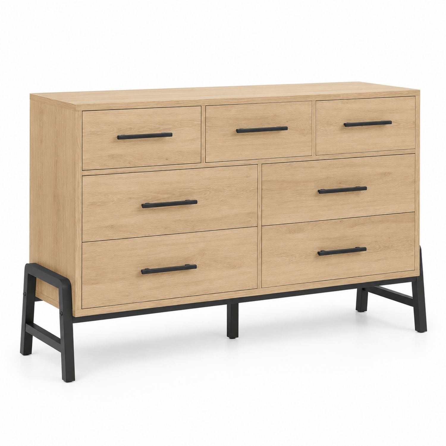 Komoda drewniana z MDF z 7 szufladami i stalowymi nogami