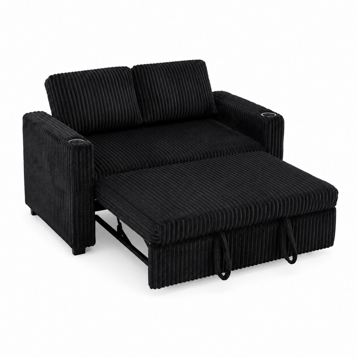 Rozkładana Sofa 2-osobowa Czarna Sztruks