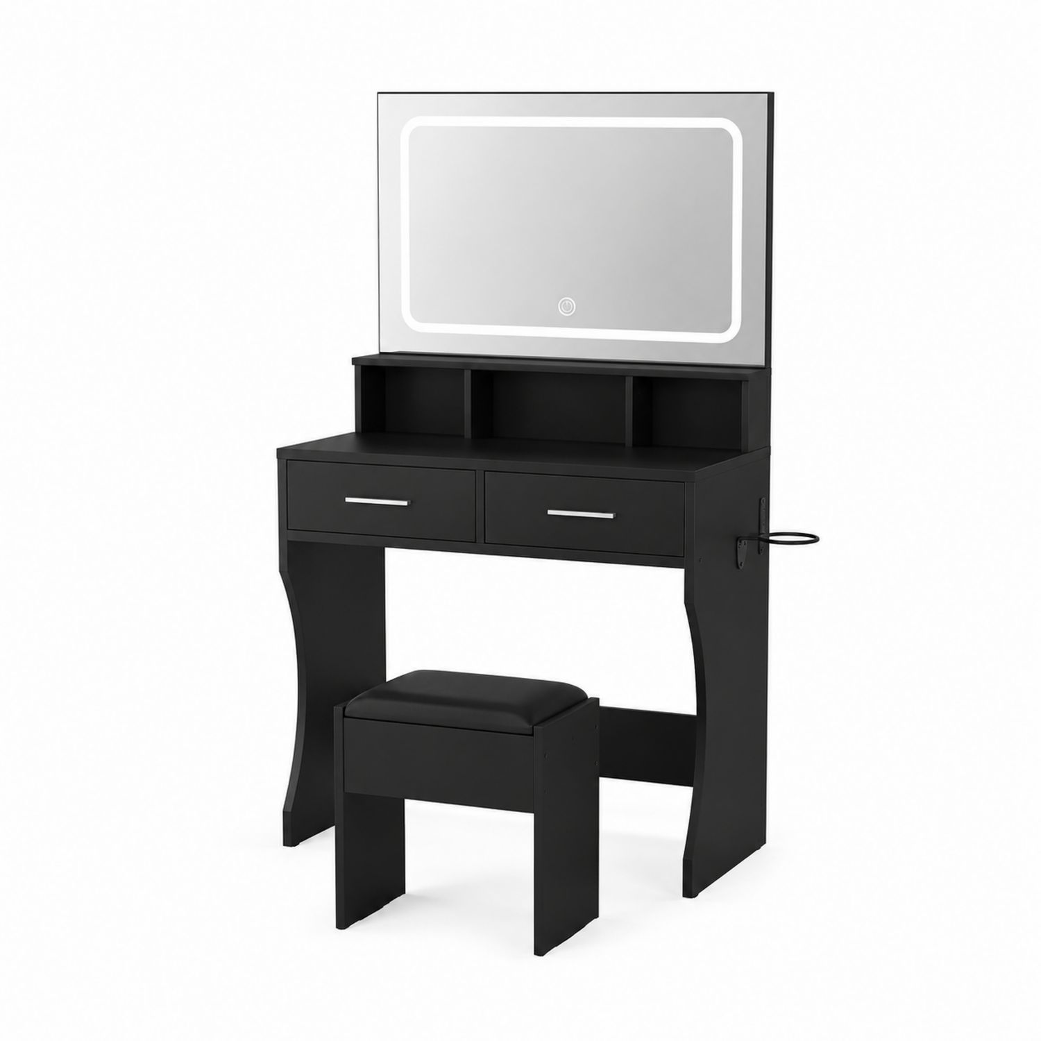 Toaletka z lustrem LED i stołkiem czarna MDF 80x40x137 cm