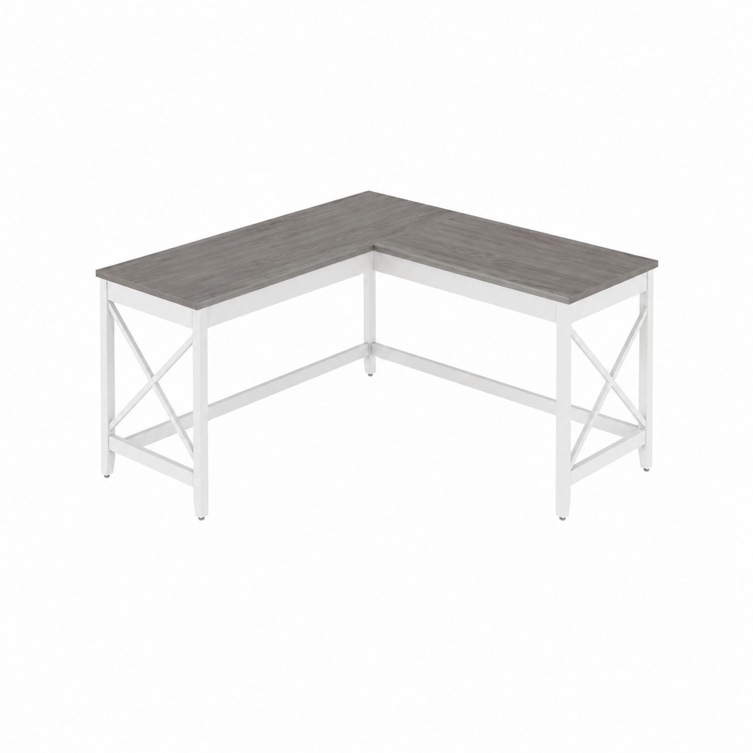 Biurko narożne L 120 cm drewno metal Biały/Szary