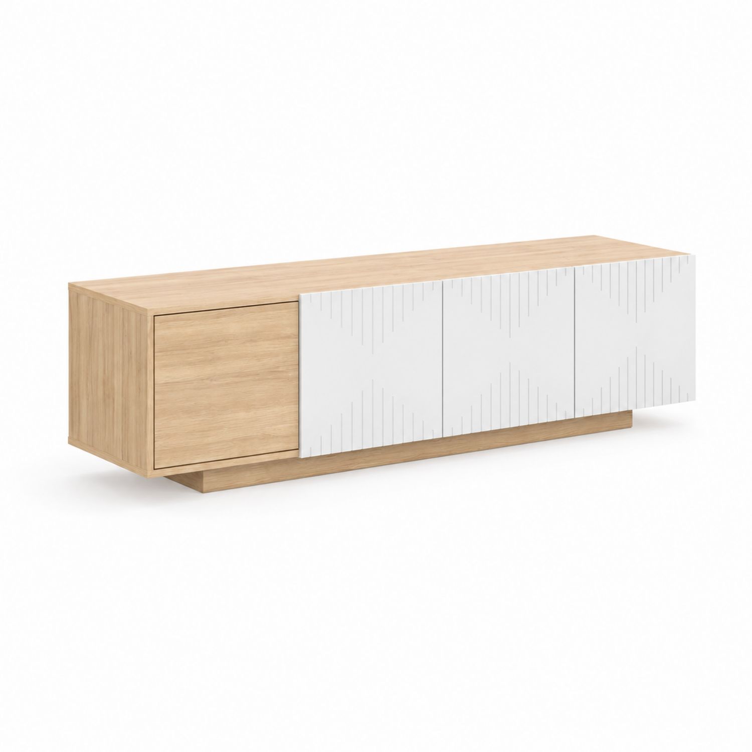 Szafka RTV z drewna dębowego i MDF, 180x45x40 cm, Dąb/Biały