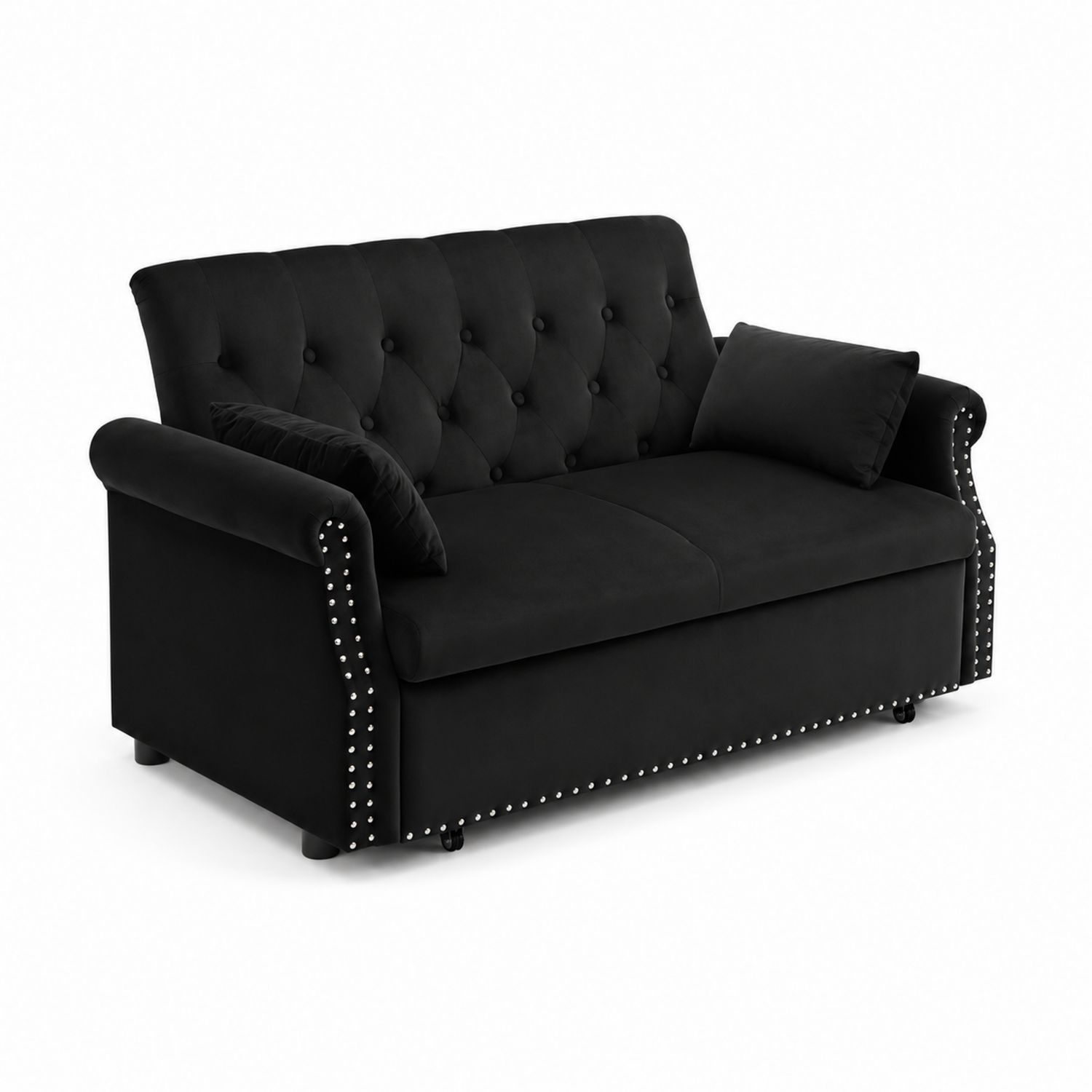 Sofa 2-osobowa z czarnego weluru z ćwiekami 150x85x90 cm