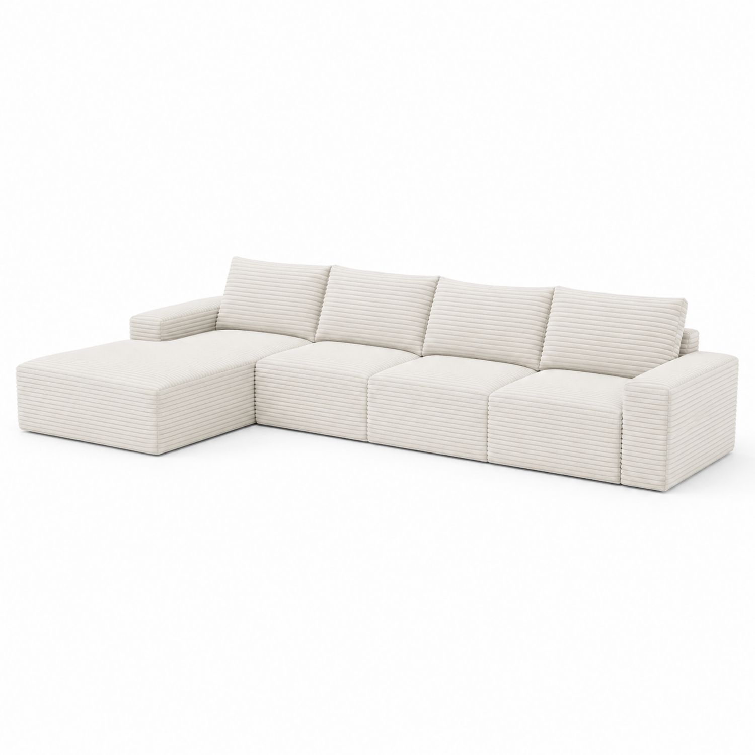 Sofa narożna modułowa tkanina prążkowana kremowa