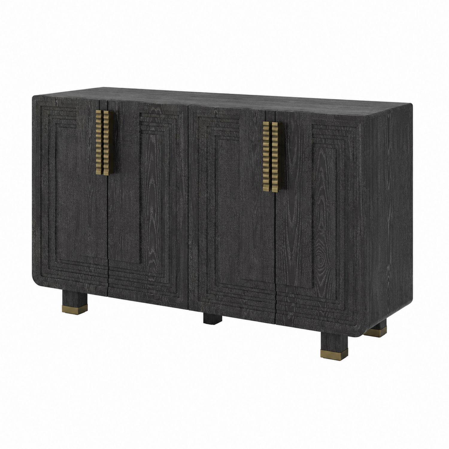 Kredens drewniany czarny z metalowymi uchwytami 150x80x45 cm