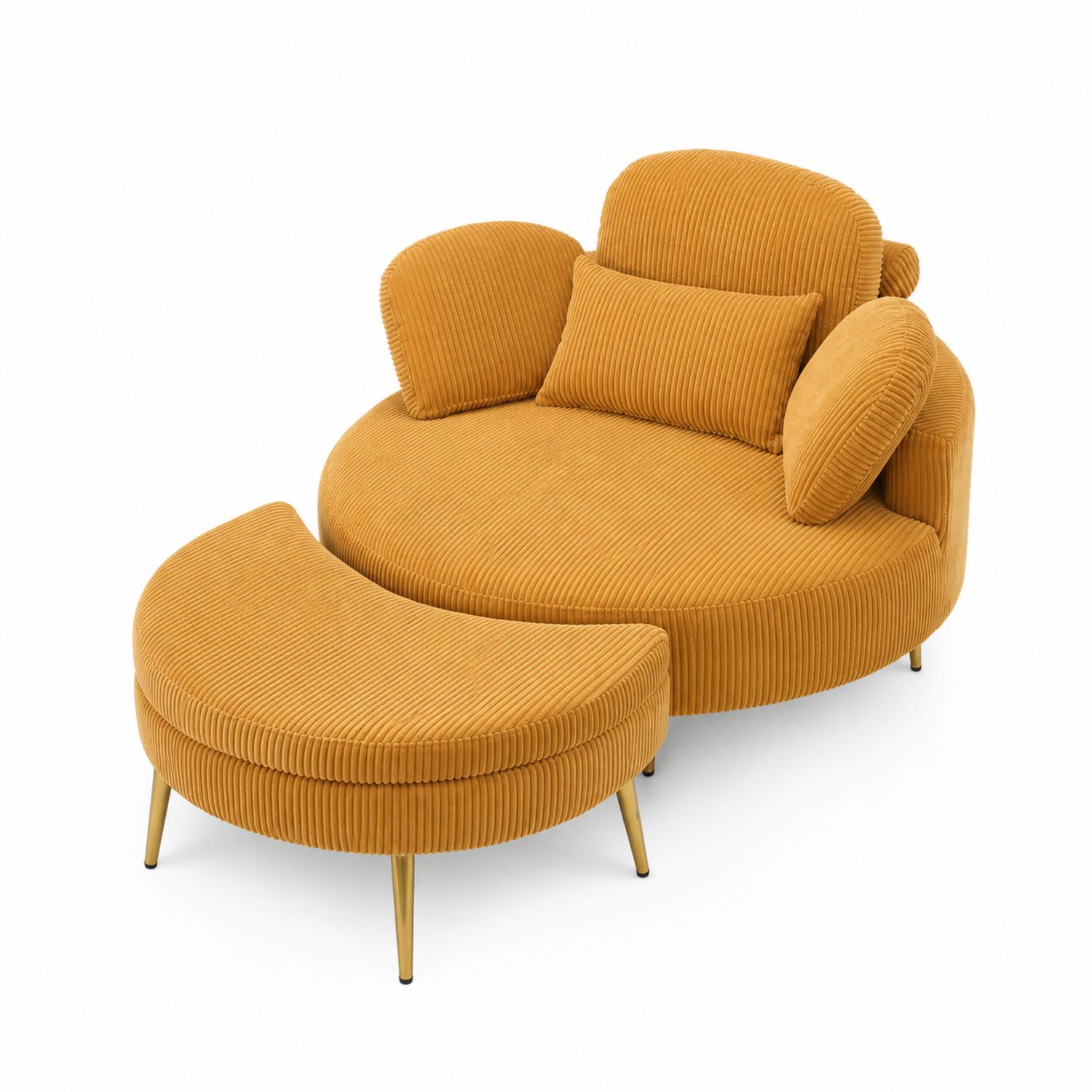 Okrągła sofa ze sztruksu, Musztardowy