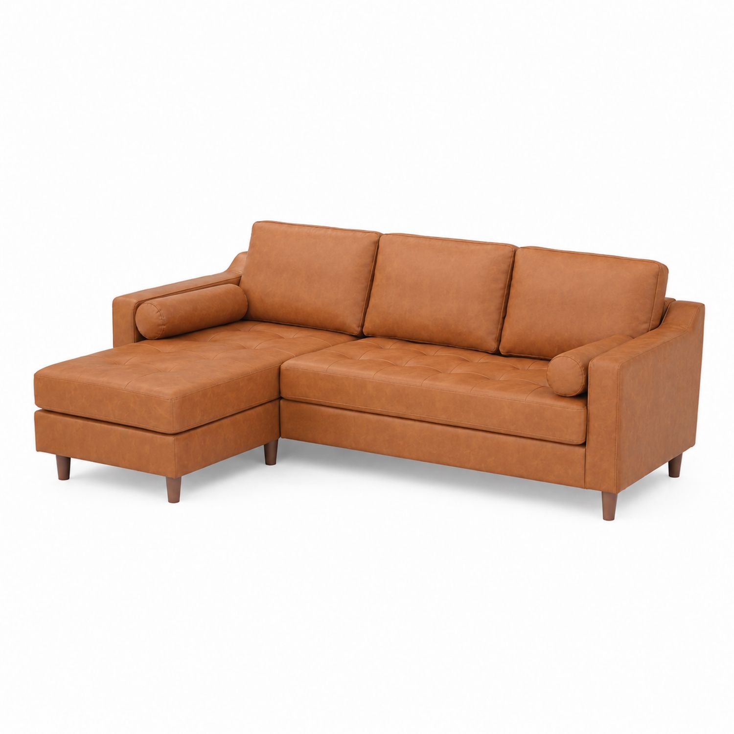 Sofa narożna lewa z ekoskóry brązowa, 230 cm