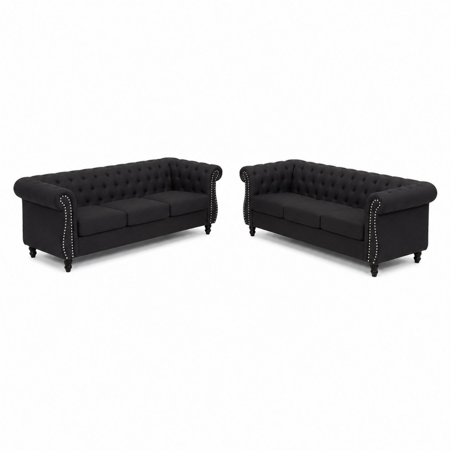 Zestaw 2 sof Chesterfield z weluru czarne 200 cm