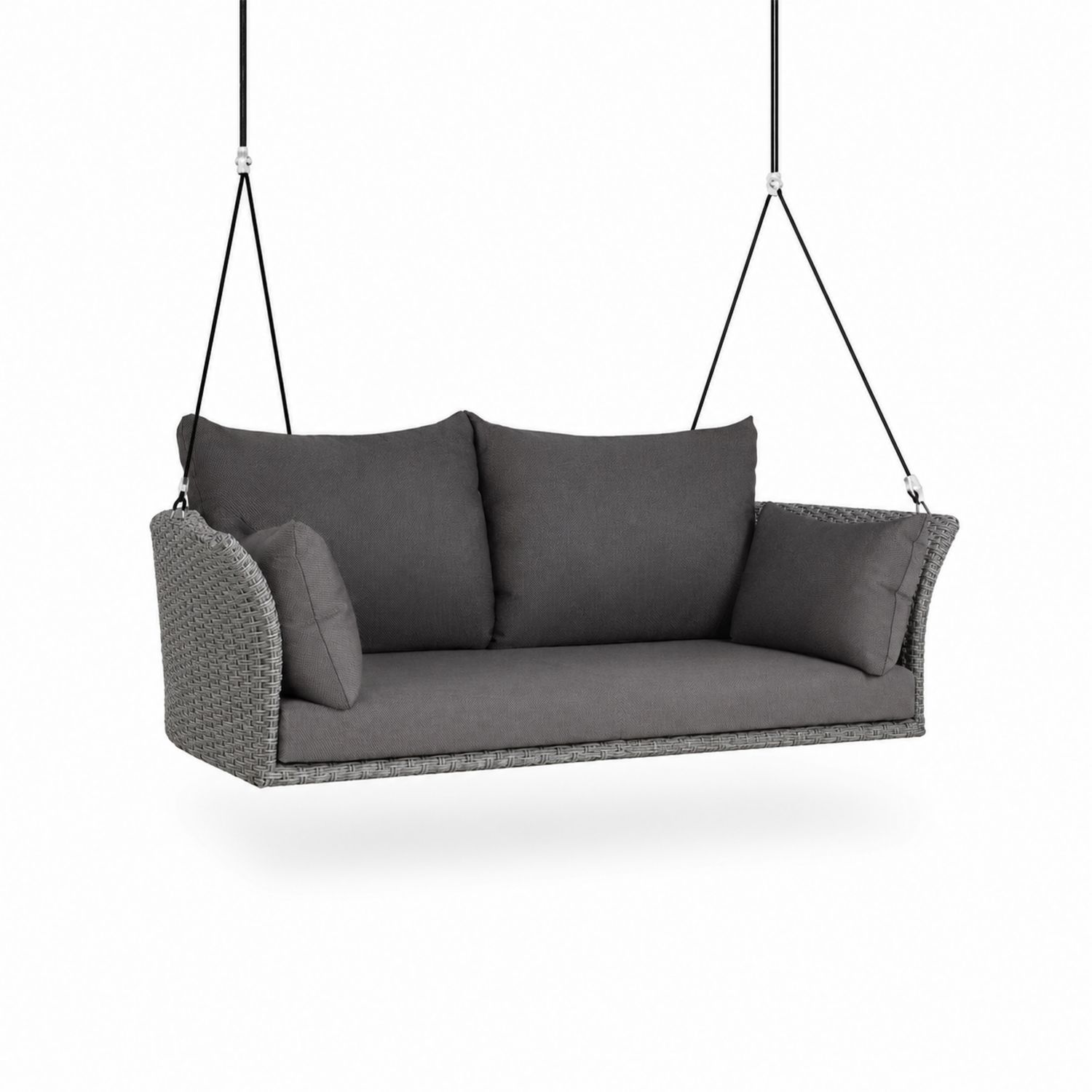 Kanapa wisząca z technorattanu z poduszkami Szary 120x60x55 cm