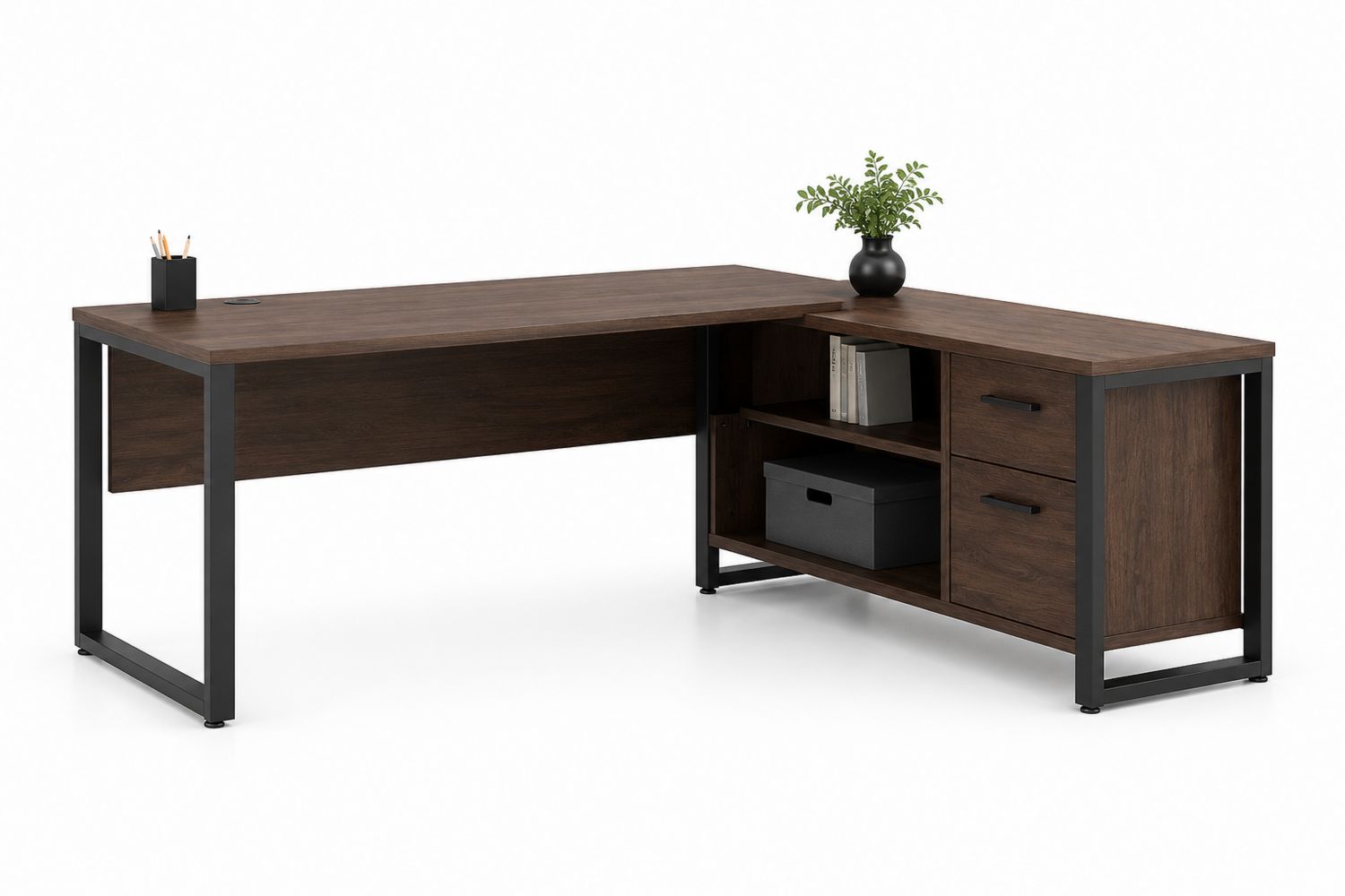 Biurko narożne 150x130 cm drewno inżynieryjne stal Brązowy