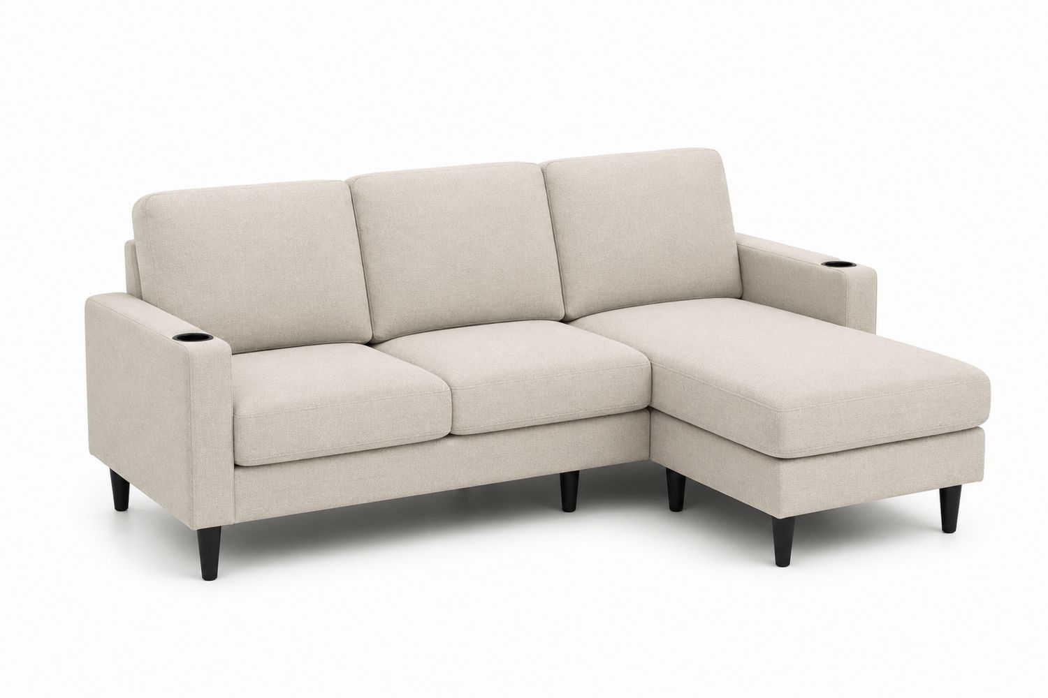 Sofa narożna z szezlongiem z poliestru i metalu 250x150x85cm Beżowa