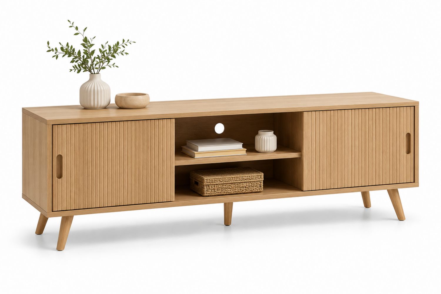 Drewniana szafka RTV z półkami z litego dębu 180x45x50 cm