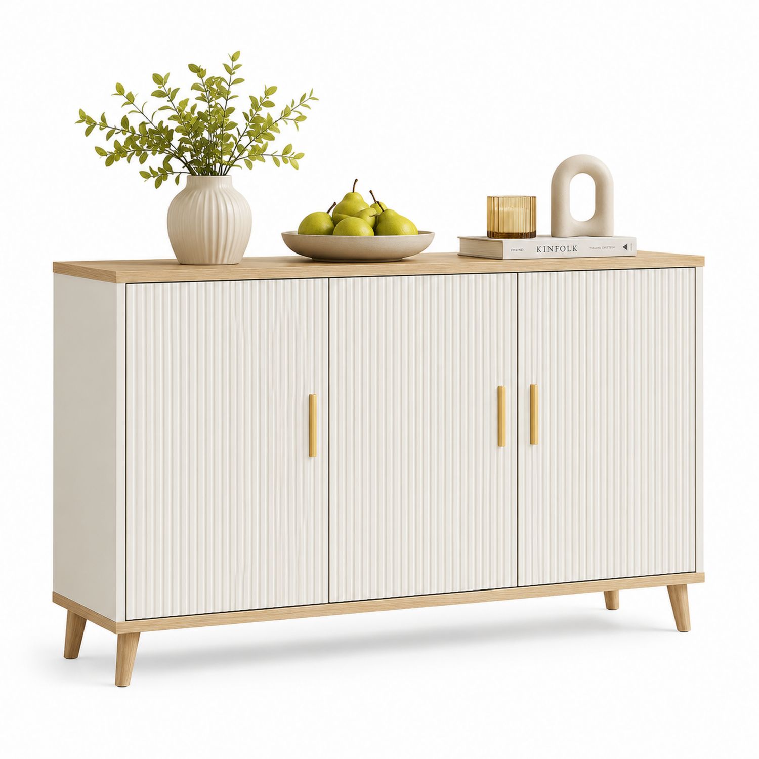 Kredens z trzema drzwiami MDF biały/dąb, 120x35x75cm