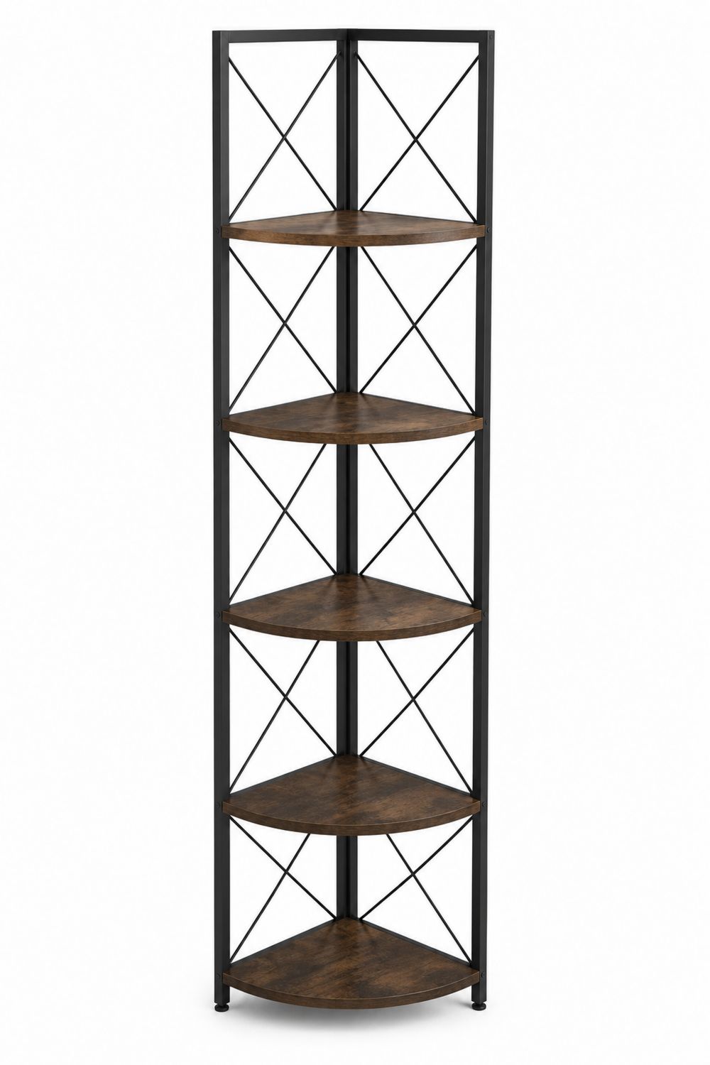 Regał narożny metalowy z półkami z płyty MDF 136 cm Brązowy/Czarny