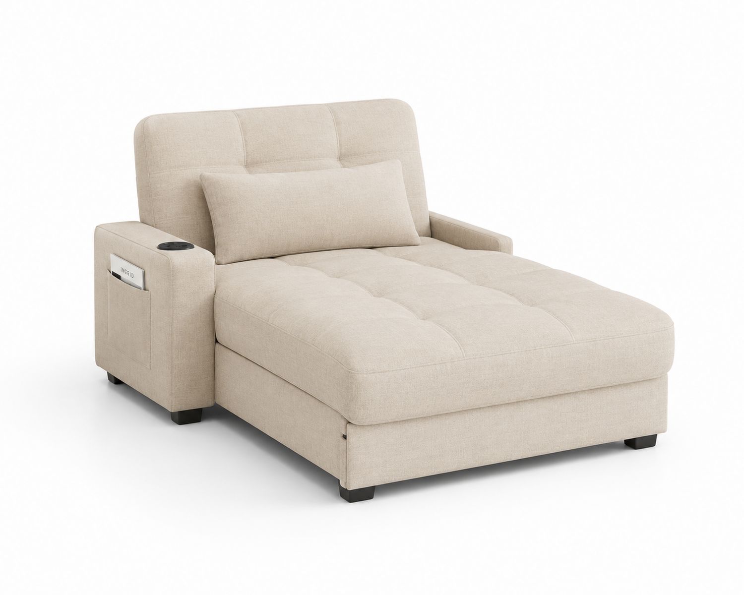 Sofa narożna rozkładana z szezlongiem, tkanina beżowa, 200 cm