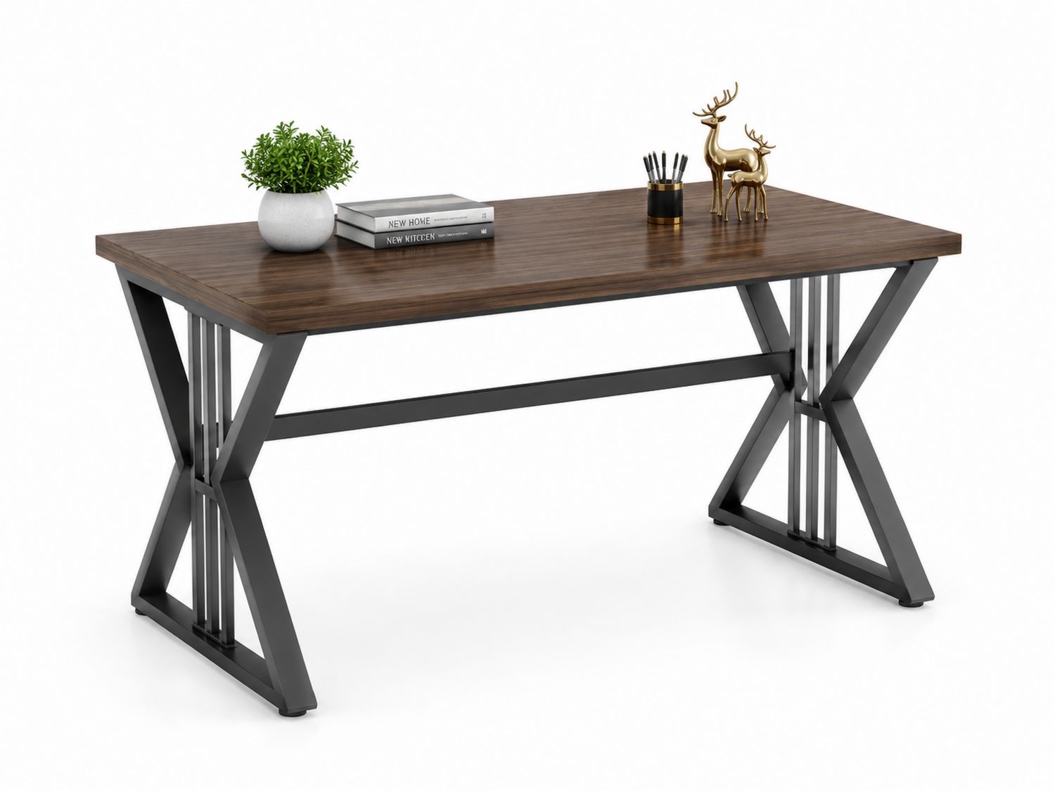 Biurko prostokątne z drewna i metalu 120cm