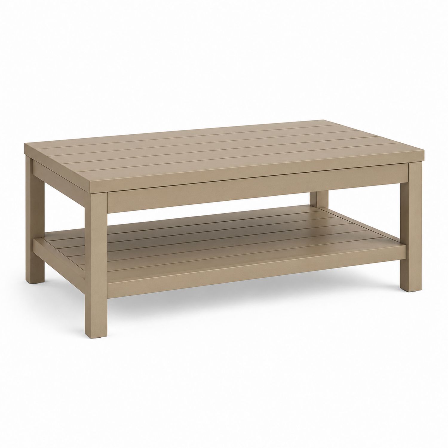 Aluminiowy prostokątny stolik kawowy z półką Piaskowy 120x60x45 cm