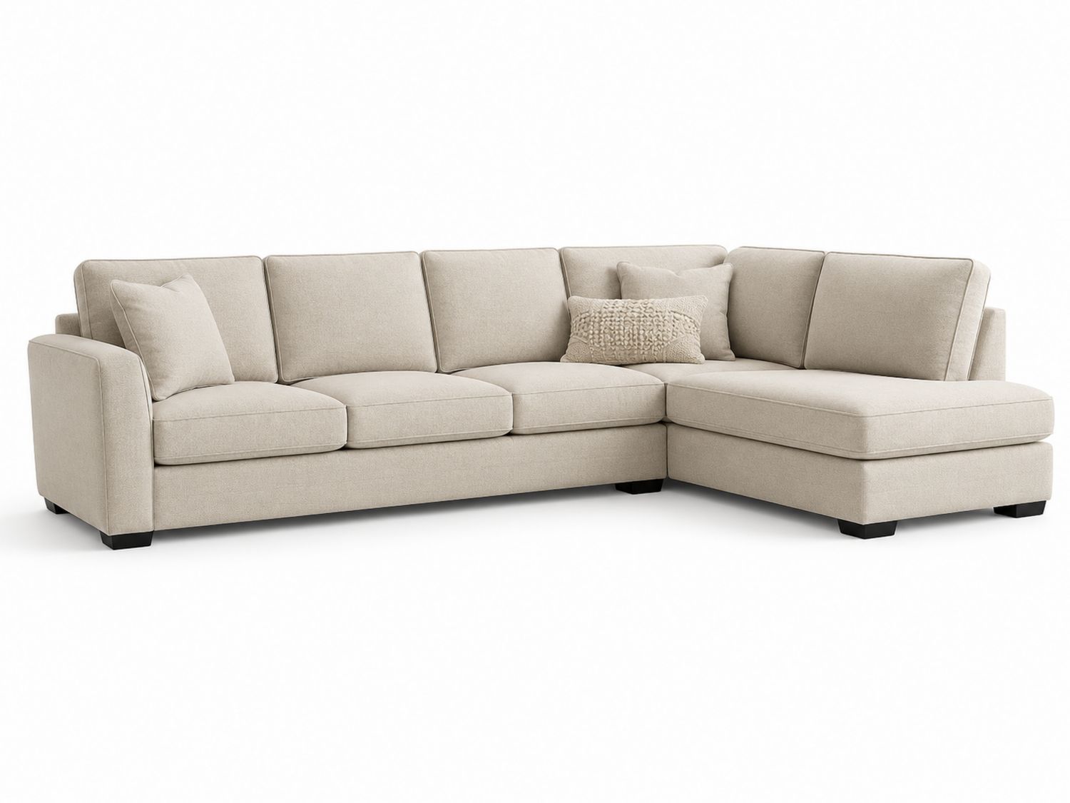 Narożnik materiału poliestrowego z drewnianymi nogami Beżowy 310x210x85 cm