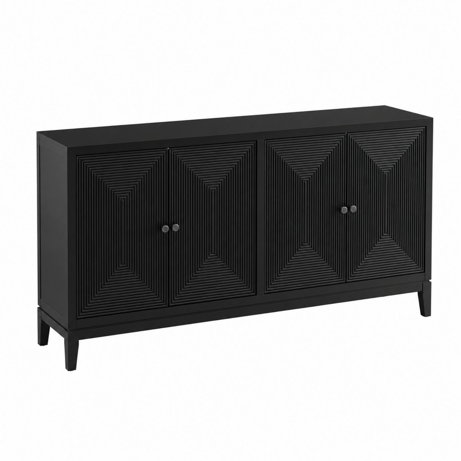 Czarny kredens z drewnianymi ozdobnymi drzwiami 120cm