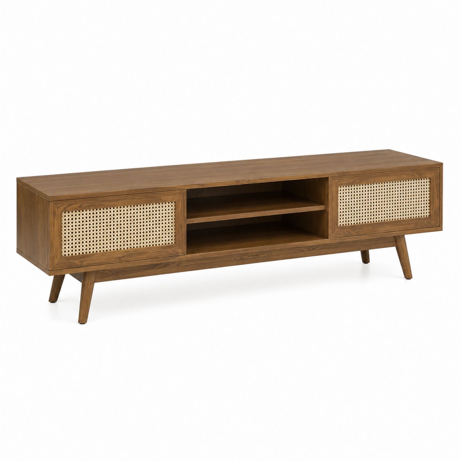 Szafka RTV z drewna dębowego i rattanu 150x40x50 cm