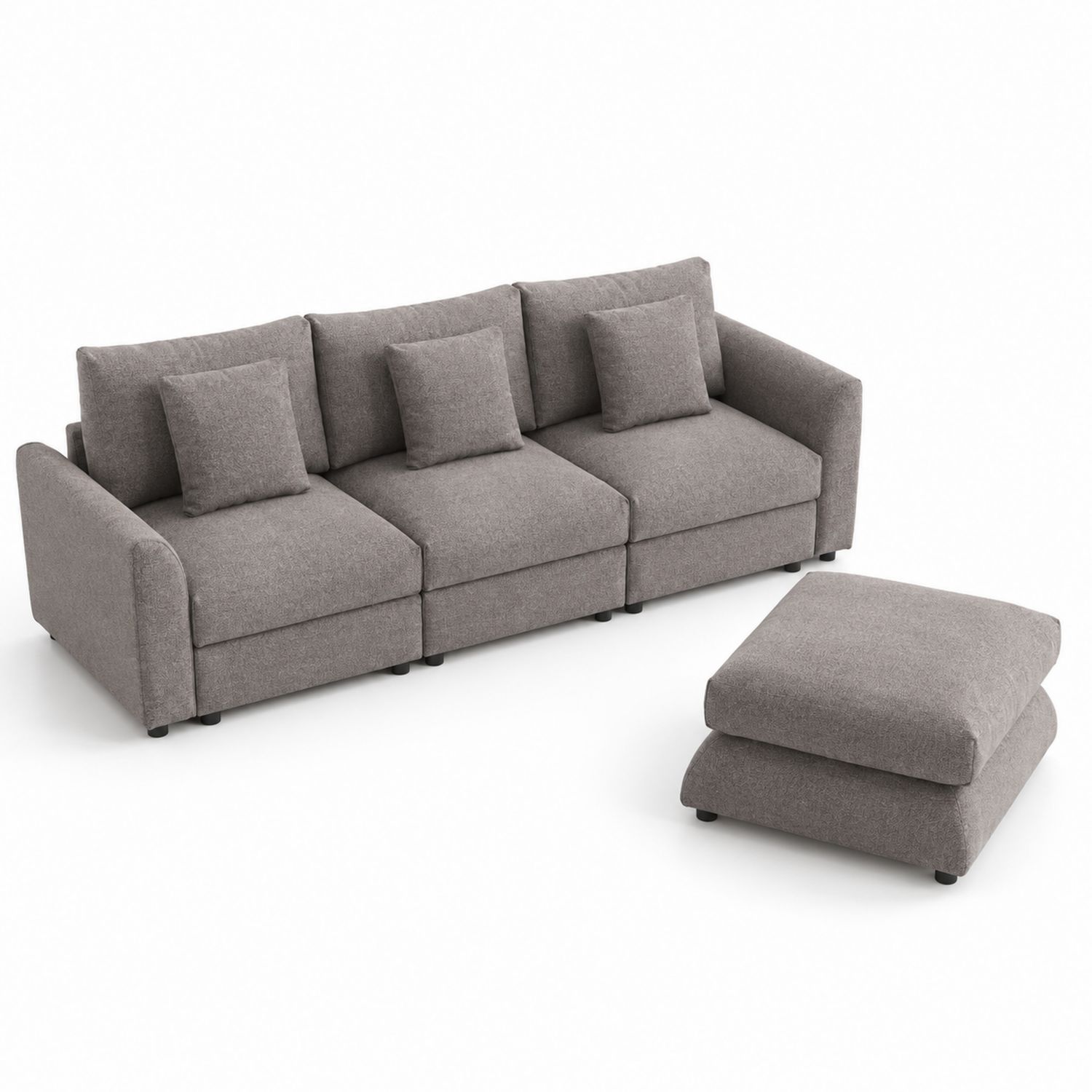 Sofa modułowa z podnóżkiem tkanina 3-osobowa