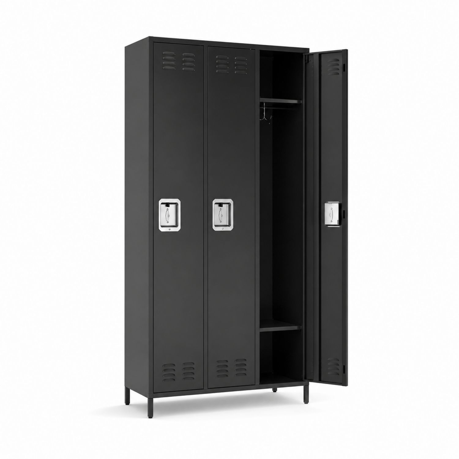 Metalowa szafa schowkowa czarna z 3 drzwiami 180x90x45cm