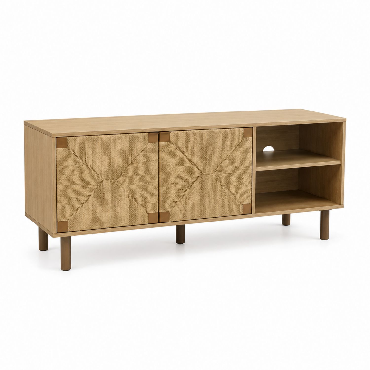 Komoda RTV dąb i rattan 150x40x60 cm